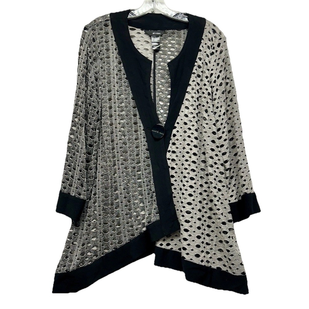 Ali Miles Women's Grey Large Button  3/4 Sleeve Polyester Blend Jacket Top (F1)